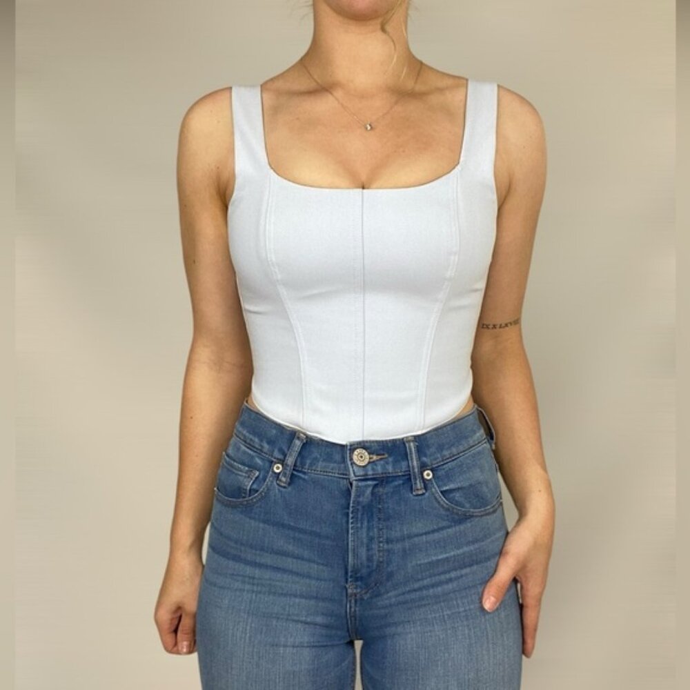 ABERCROMBIE & FITCH Poplin Corset Tank Smocked Crop Adjustable Strap